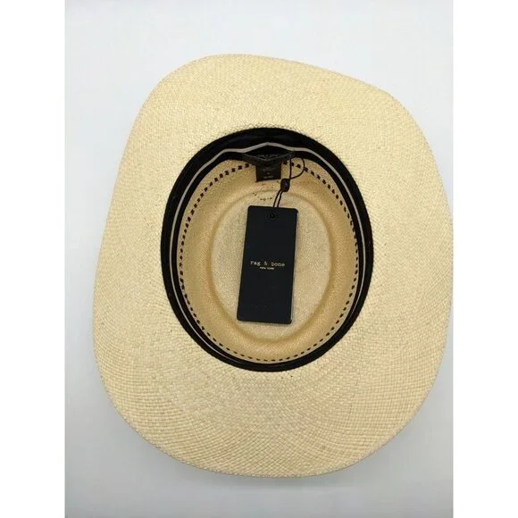 RAG & BONE Cora straw women's boater panama hat -Natural/Tan - SMALL